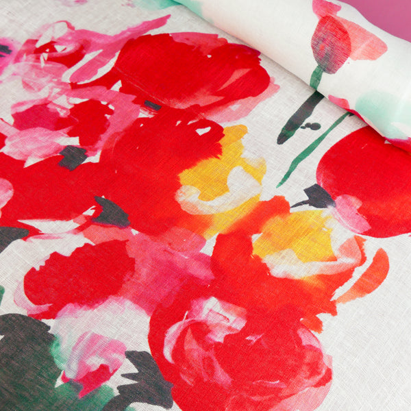 Wild Poppy - Screen-Printed Linen Gauze | Crimson