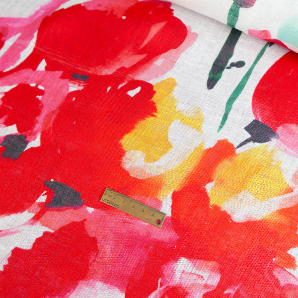 Wild Poppy - Screen-Printed Linen Gauze | Crimson