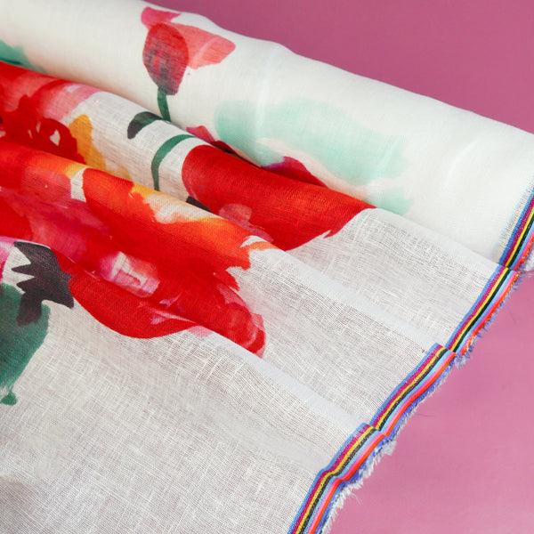 Wild Poppy - Screen-Printed Linen Gauze | Crimson