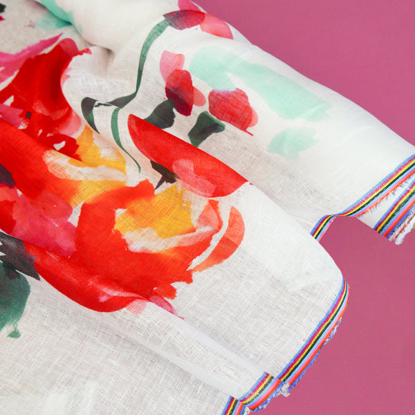 Wild Poppy - Screen-Printed Linen Gauze | Crimson