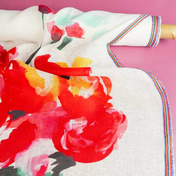 Wild Poppy - Screen-Printed Linen Gauze | Crimson