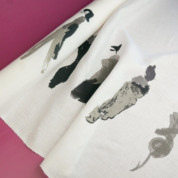 Lady - Border Print Linen | Grey Lady