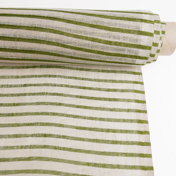 Screen-Printed Linen Gauze | Olive Stripe