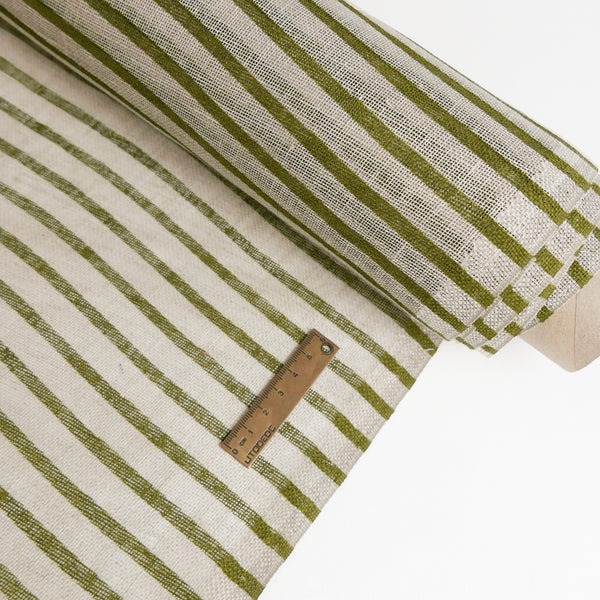 Screen-Printed Linen Gauze | Olive Stripe