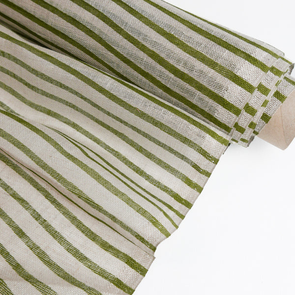 Screen-Printed Linen Gauze | Olive Stripe