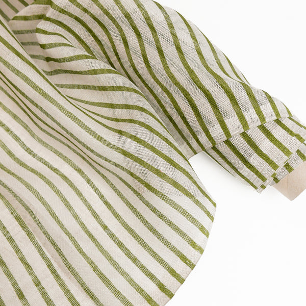 Screen-Printed Linen Gauze | Olive Stripe