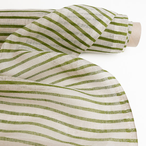Screen-Printed Linen Gauze | Olive Stripe