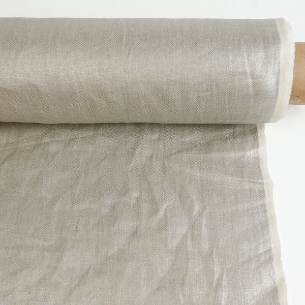 Ramona - European Foiled Linen | Silver Chevron (LAST CUT - 2.5M)