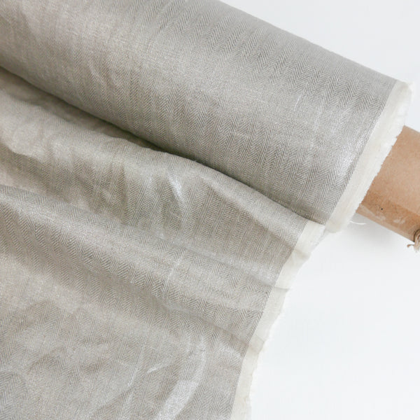Ramona - European Foiled Linen | Silver Chevron (LAST CUT - 2.5M)