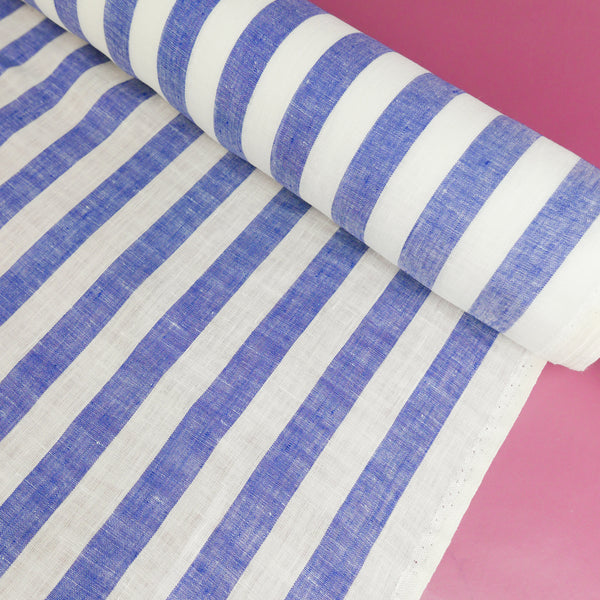 Viviana - European Yarn-dyed Linen | Blue Stripe