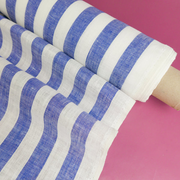 Viviana - European Yarn-dyed Linen | Blue Stripe