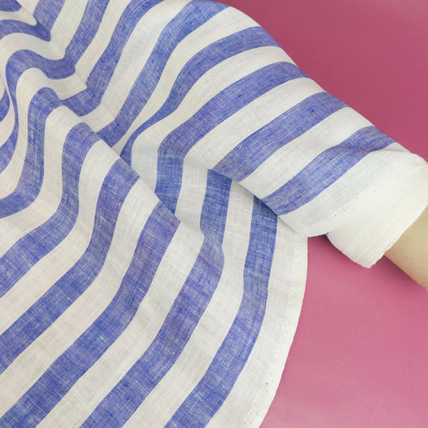 Viviana - European Yarn-dyed Linen | Blue Stripe