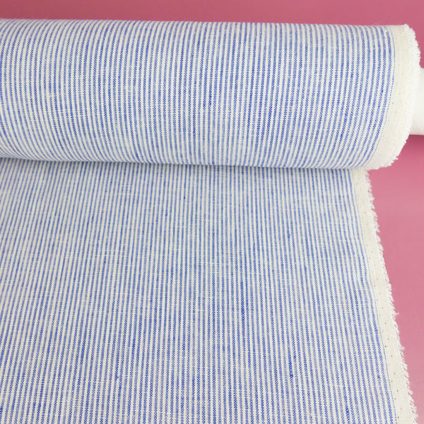 Viviana - European Yarn-dyed Linen | Blue Mini Stripe