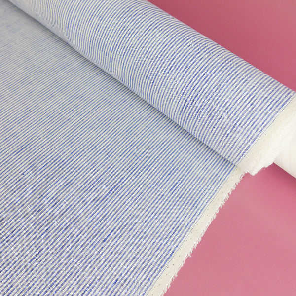 Viviana - European Yarn-dyed Linen | Blue Mini Stripe