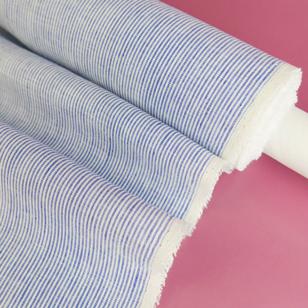 Viviana - European Yarn-dyed Linen | Blue Mini Stripe