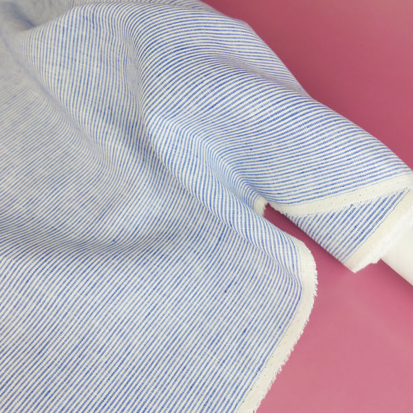 Viviana - European Yarn-dyed Linen | Blue Mini Stripe