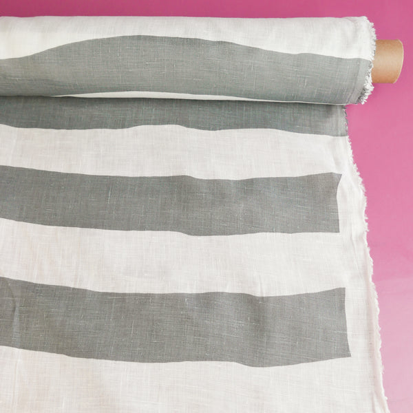 Marcellus - Screen-Printed Linen | Steel Stripe