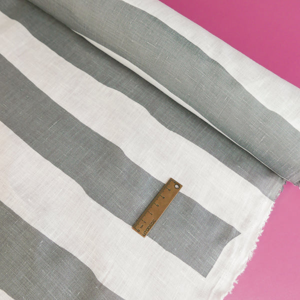 Marcellus - Screen-Printed Linen | Steel Stripe