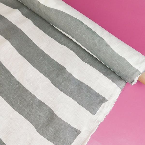 Marcellus - Screen-Printed Linen | Steel Stripe