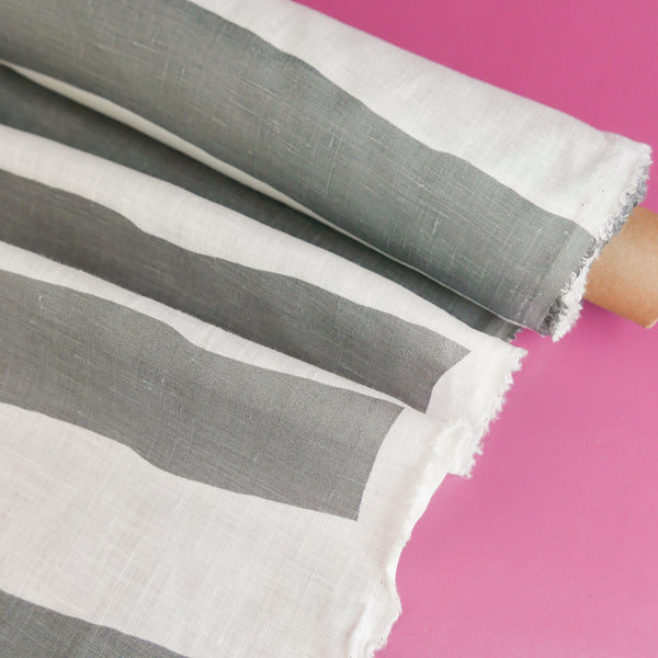 Marcellus - Screen-Printed Linen | Steel Stripe