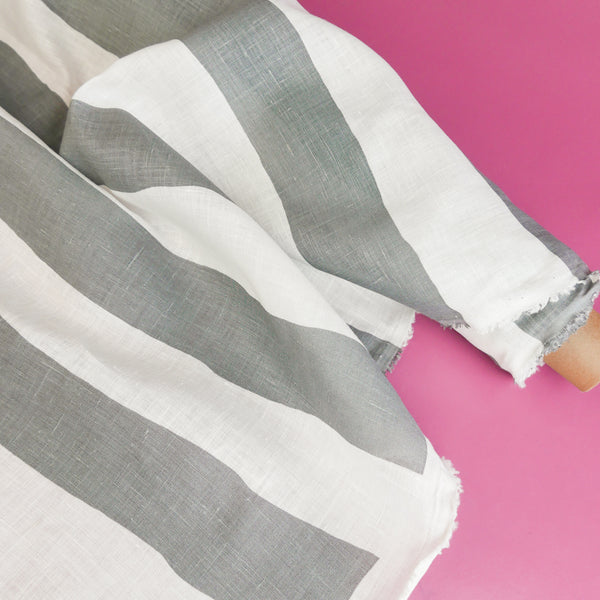 Marcellus - Screen-Printed Linen | Steel Stripe