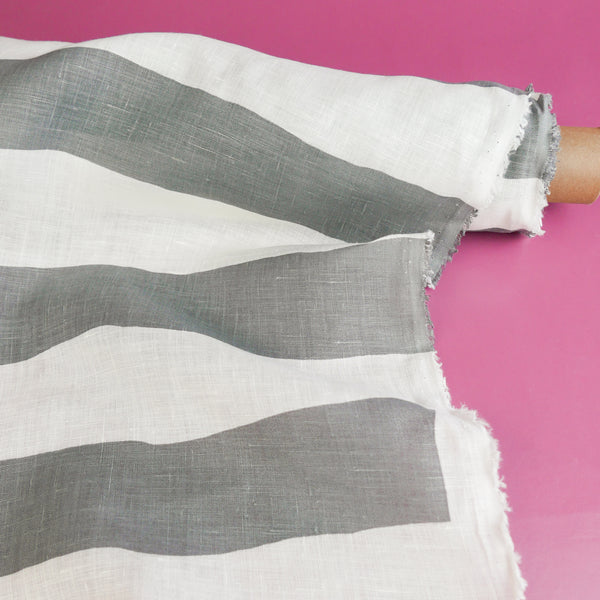 Marcellus - Screen-Printed Linen | Steel Stripe
