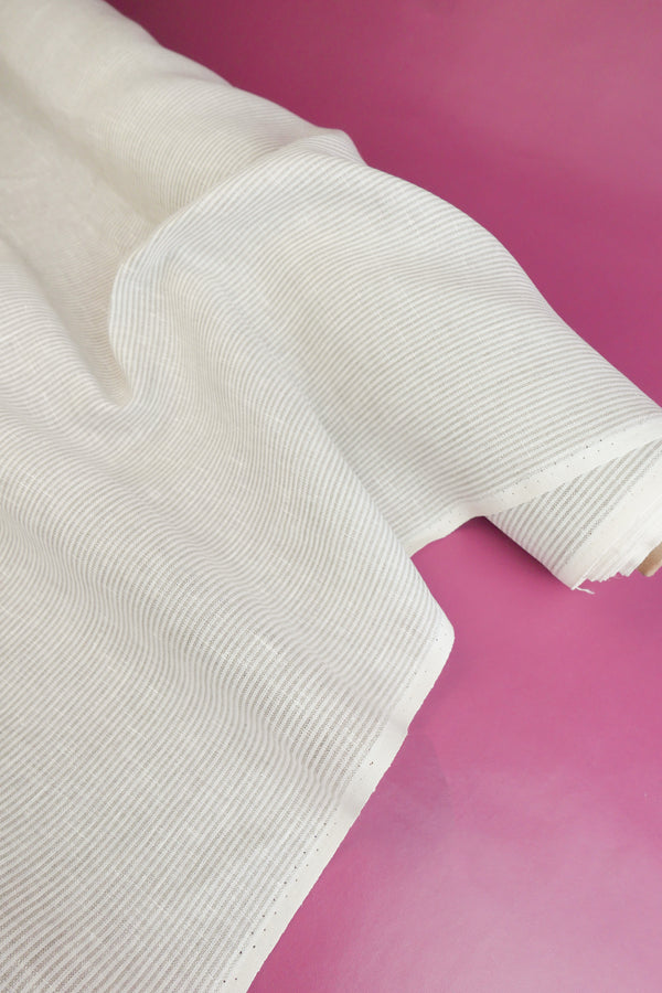 Fabio - European Yarn-dyed Linen | Natural & White Stripe