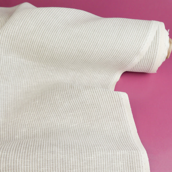 Fabio - European Yarn-dyed Linen | Natural & White Stripe