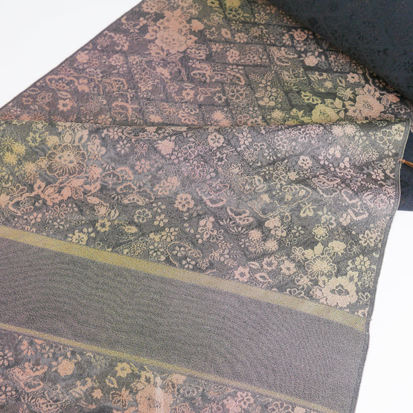 Japanese Kimono Silk Chirimen Crepe | Violet Floral