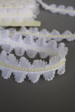 #8 Archival USA Pleat Lace - 4cm | Pearl