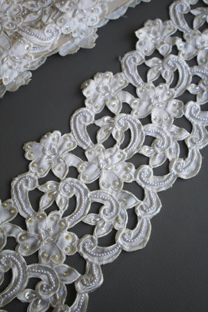 #30 Archival Beaded Venetian Lace - 18cm | Ivory