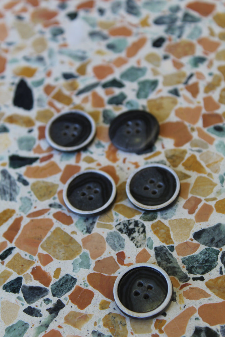 Marble Rimmed Button 15MM | Ash Black