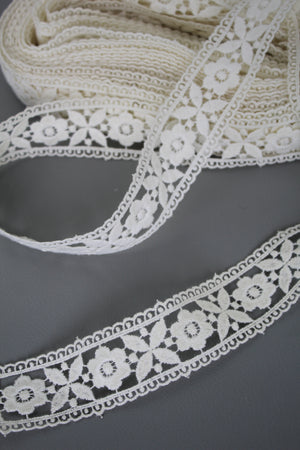 #45 Archival Austrian Guipure Lace - 4.5cm | Off White Floral